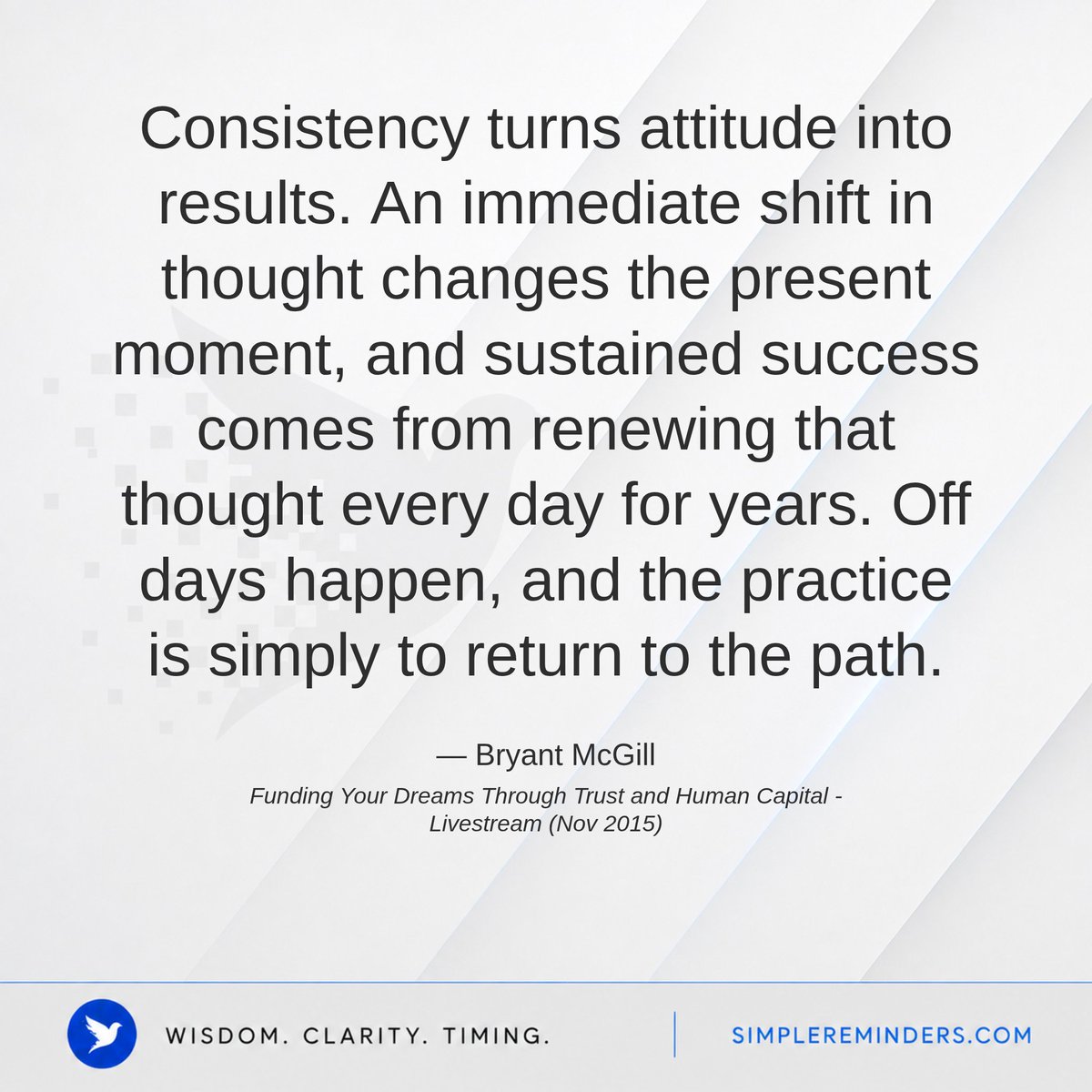 SimpleReminders's tweet photo. Return to the Path Every Day
— Bryant McGill, Funding Your Dreams Through Trust and Human Capital - Livestream (Nov 2015)
https://t.co/JPgmWWm2Z4 https://t.co/xCz8kyCaoB