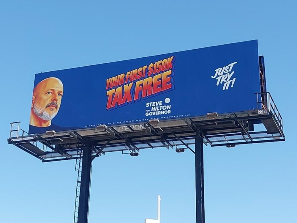 SteveHiltonx's tweet photo. BREAKING: California governor candidates Steve Hilton and Xavier Becerra unveil new billboards outlining their policy ideas. https://t.co/RdepPIbip3