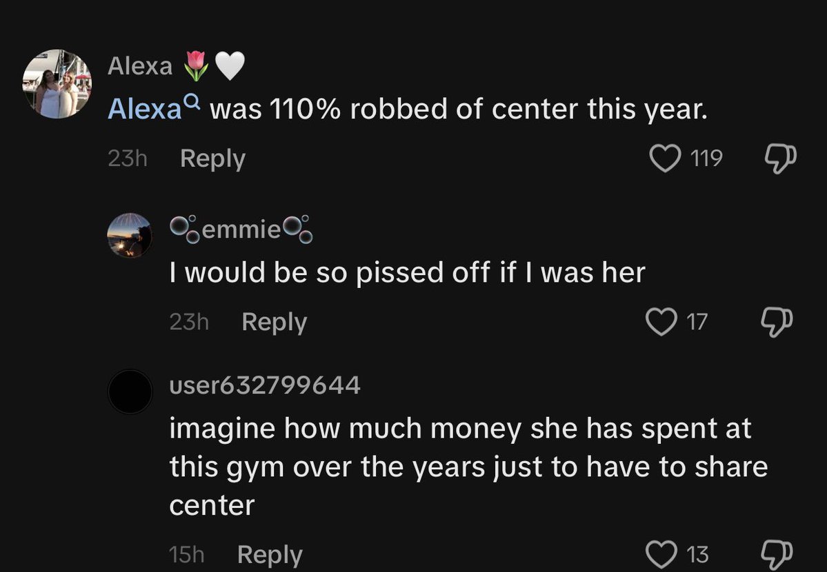 purpcountry's tweet photo. clock it cheertok , having 3 center flyers is janky and no shade to phoenix nor aven both beautiful flyers but aren’t they both still in middle school correct me if i’m wrong and it’s alexa’s senior year and splitting center when she’s been on the team the longest is weird https://t.co/Q4F7f8Hwxf