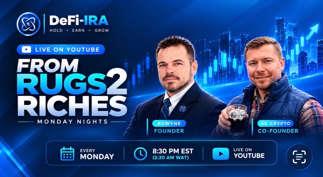 DeFi_IRA_X's tweet photo. R2R TONIGHT 🎙️

From Rugs 2 Riches is happening tonight in just a couple of hours!

We’re pulling up for another round of real conversations, market talk, and good vibes. 

Set your reminders, grab your spot, and come hang out with us on YouTube.

https://t.co/ySwZuVTy2J

See you all there! 

#DeFiIRA #FromRugs2Riches