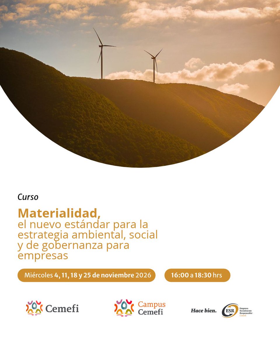 Cemefi's tweet photo. ¿Quieres fortalecer la estrategia ASG de tu organización?

El curso Materialidad: El nuevo estándar para la estrategia ASG te brindará herramientas para identificar temas materiales, gestionar riesgos y responder a las expectativas de tus grupos de interés.

Comenta para más info https://t.co/ufkb1wIdIO