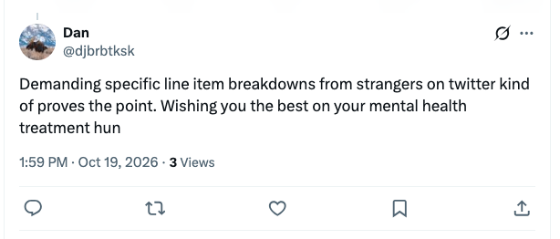 magi_jay's tweet photo. You have demonstrated quite a bit more about yourself and the utterly common tactics you engage in than you've demonstrated anything about me. You like to try to undermine DV victims on the internet. That's what you do in your free time. But you're not even very good at it. Sad. https://t.co/UOaO2h08Ee