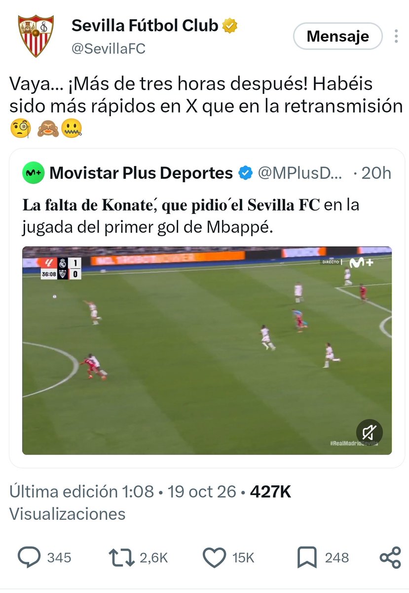 raulalosfc's tweet photo. Por fin siento que nuestro CM de nuestro @SevillaFC nos representa 👏👏👏 https://t.co/iZlj9bSC96