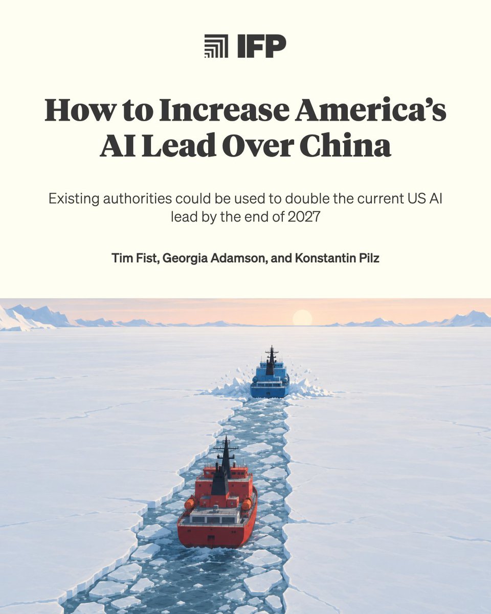 fiiiiiist's tweet photo. Big new IFP report from @GeorgiaCAdamson, @KonstantinPilz, and me on the US-China AI competition.

We spent the last 6 months digging into how Chinese AI companies’ access to compute and distillation of American models translate into the current US-China capabilities gap.

The result is a 23k-word research report, including an interactive analytical model that visualizes changes in the US AI lead under different policy interventions.

Our findings:

1. The US AI lead over China is currently only around 6  months.

2. The US could roughly double this lead, to over a year, using authorities already available to the federal government.

3. On chips: China’s access to AI chips will roughly double over the next year, with chips housed in data centers overseas accounting for roughly half of China’s 2027 compute. 

4. On distillation: the current ~16x US training compute advantage would normally yield a 13-month lead. But we estimate adversarial distillation halves this to around 6.5 months.

5. Increasing the lead would have some obvious benefits:

 - Give the US broadly a greater cyberdefensive advantage against Chinese threat actors.

 - Give US AI companies breathing room to spend more R&D resources on making their systems safer and more secure, without fear of being overtaken by less safety-conscious Chinese competitors.

6. Provide the US government more leverage in negotiations with China about the future of AI.

7. The two most important interventions are:

 - For BIS: Create a new end-use control to restrict China’s remote access to training clusters abroad — China’s largest and fastest-growing source of frontier-scale compute.

 - For DOJ/FTC: Create a narrow safe harbor to allow US companies to coordinate on countering Chinese adversarial distillation.

8. Both interventions (and all the others we discuss in the report) are things the federal government could do today.

9. To estimate the effects of each policy intervention, we model the US lead as a function of its compute advantage over China and China’s ability to adversarially distill the capabilities of the US frontier.

10. The model makes many simplifying assumptions, but provides a useful way to assess and rank the impact of different policy interventions at a high level.

Read the full report here: https://t.co/7pC9ZKtikx
