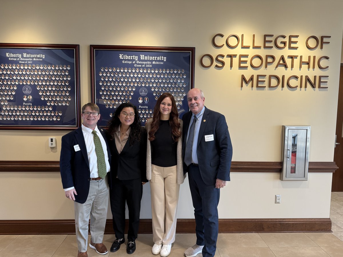 NBOME's tweet photo. Great visit with faculty and students at @LibertyMedicine!  John R. Gimpel, DO, MEd, and Kevin C. O’Connor, DO, connected with the LUCOM community and its mission to care for the whole person—body, mind, and spirit. https://t.co/Y8L9t7raG9