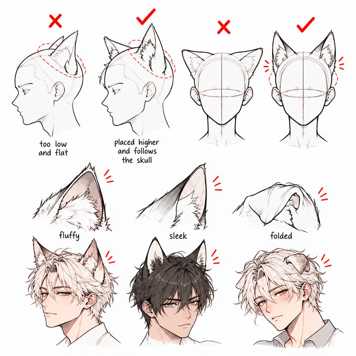 LumiCanvass's tweet photo. How to draw animal ears on anime characters https://t.co/N97r6BBrLX
