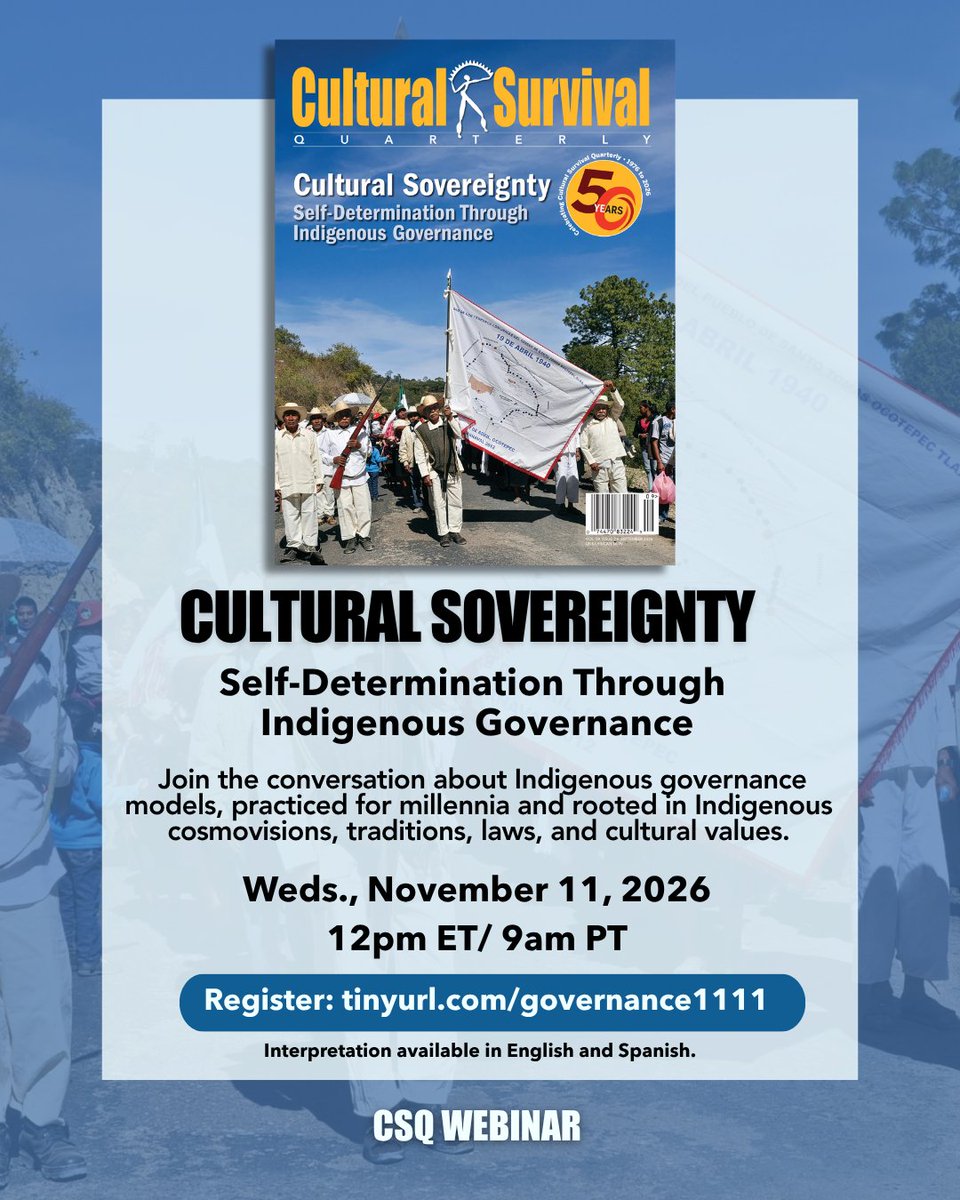 CSORG's tweet photo. We invite you to join our webinar, “Cultural Sovereignty: Self-Determination Through Indigenous Governance,” to deepen the conversations from our latest #CSQ issue!

Register here: https://t.co/1j9VxGV5n7 https://t.co/LuhX5upOdF