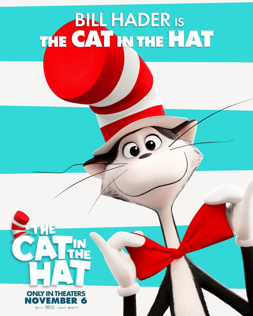 OurMovieGuide's tweet photo. New Posters of Bill Hader as The Cat in the Hat and Xochitl Gomez as Gabby in 'The Cat in the Hat’.

In theaters November 6.  #thecatinthehat https://t.co/htuo4OriyY