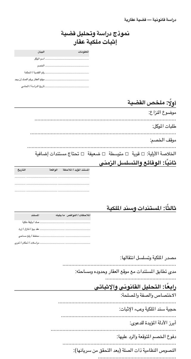 TNKHLAW's tweet photo. نموذج دراسة وتحليل قضية عميل ( اثبات ملكية عقار ) وتحديد مواطن القوة والضعف وابداء الرأي القانوني . https://t.co/HdKPi03eTl