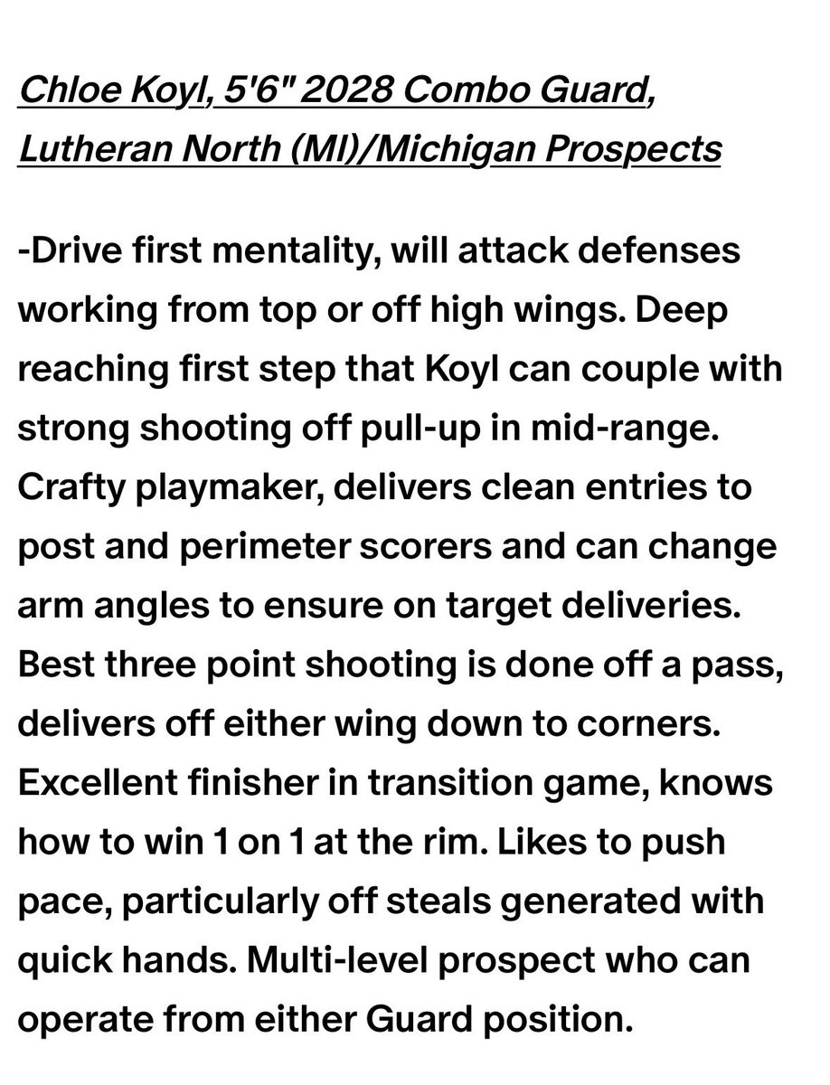 ChloeKoyl2028's tweet photo. Thank you for the write up @FiveStateHoops ! I appreciate you taking the time to look at my game! https://t.co/lPntaOH6dA