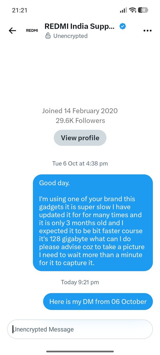 procurementguy1's tweet photo. @RedmiSupportIN Here is my DM that you've been ignoring https://t.co/xT8yP2ZGwn