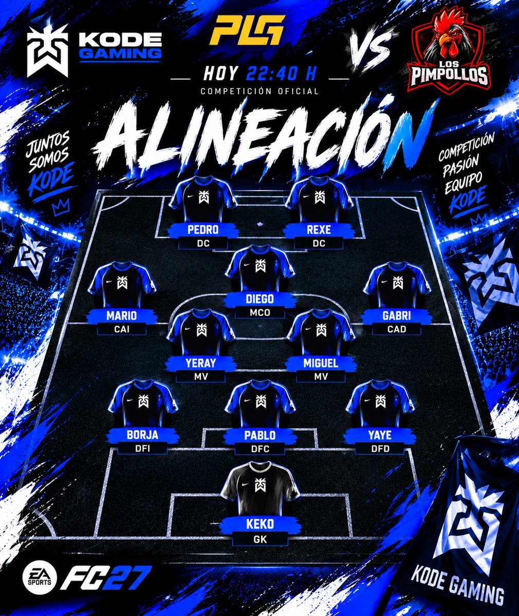KodeGamingES's tweet photo. @PLG_Spain Alineación para nuestro debut 👇👇👇 https://t.co/MMZuRikv5M