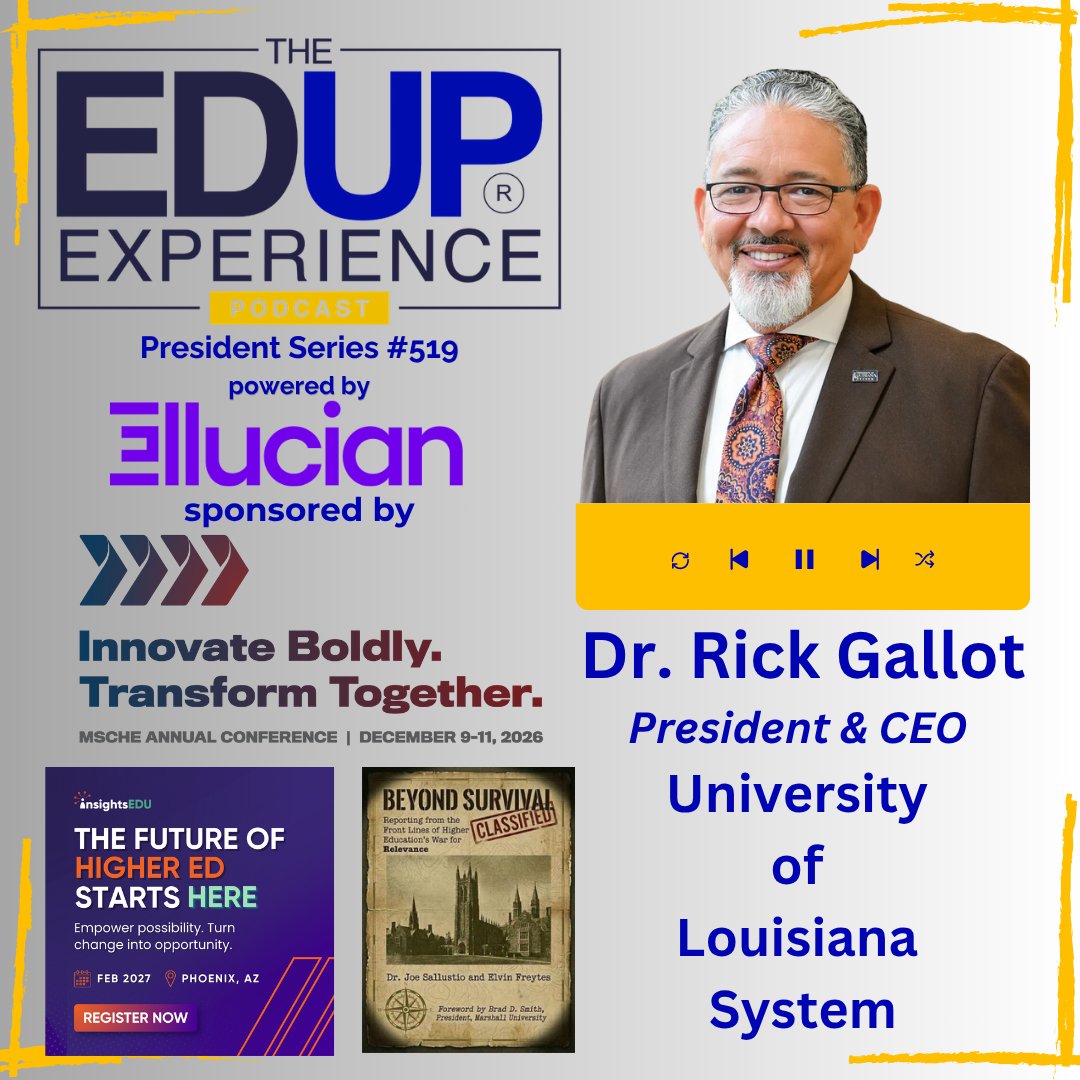 ulsystem's tweet photo. Not everyone values a college education, but everyone benefits from it.
UL System President Dr. Rick Gallot joins @edupexperience to discuss student success, innovation, and preparing Louisiana's future workforce.
🎧 https://t.co/nWck8sUZWc
#EdUp https://t.co/2GMwEUGgWS