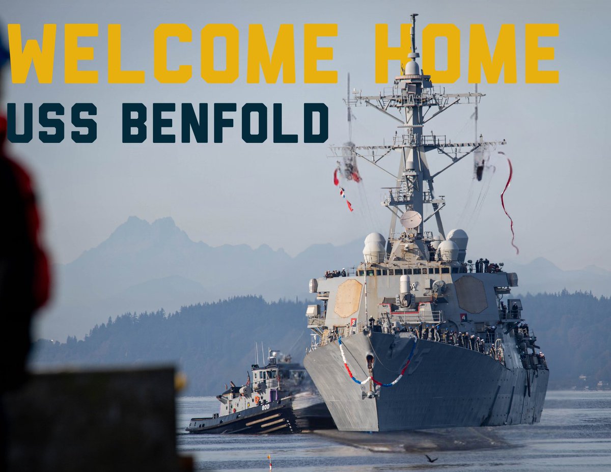 USPacificFleet's tweet photo. Welcome Home! 🇺🇸

USS Benfold (DDG 65) returned to its homeport of Naval Station Everett, Oct. 16, following more than 8-months of operations supporting regional security and operations in the Indo-Pacific.

#USNavy #USPacificFleet https://t.co/i6XyqItLfE