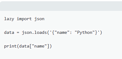 DataSapient's tweet photo. Python 3.15 introduces explicit lazy imports — a useful feature for improving startup performance.

Normally, Python loads a module when it encounters an import statement. 

Lazy imports defer loading until the imported name is first used.

lazy import json

data = json.loads('{"name": "Python"}')

print(data["name"])

Python defers loading json until json is first accessed.

Why does this matter?
• Potentially faster application startup
• Avoids loading unused modules upfront
• Gives you more control over import timing

Have you explored lazy imports yet?

#Python #Python315 #code