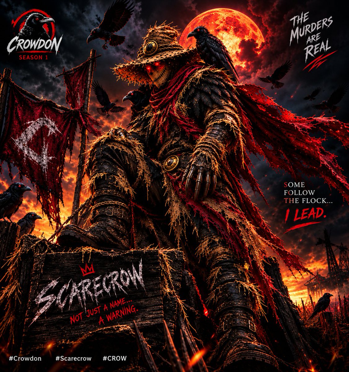 jamesmemes33's tweet photo. 🐦‍⬛🔥 SCarecrow has arrived in Crowdon!
Ragged wings,  and ravens watching from the shadows. 🩸🪶 SCarecrow isn't here to follow the flock — it's here to make its own legend.
The shadows are watching . The Murder is watching. Let the legend begin! 🐦‍⬛.
#Crowdon #Scarecrow #CROW https://t.co/cbSMimg4Xj