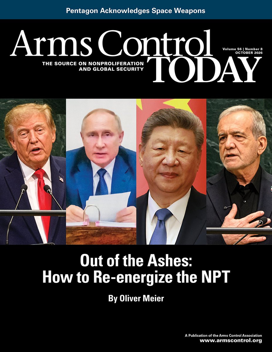 ArmsControlNow's tweet photo. In the Oct 2026 #ArmsControlToday, experts tackle the preservation of normative restraint in Outer Space, assess #AI in the 2026 NPT Review cycle, and envision how to re-energize the #nuclear Nonproliferation Treaty. 
Get the latest on these topics + more: https://t.co/mFkiJAsW8k https://t.co/bqQRNHruaC