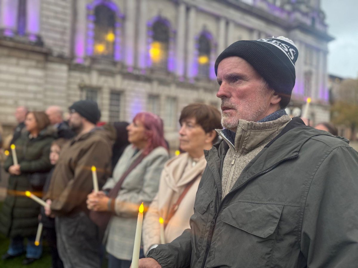 BrendanArmagh's tweet photo. No home should ever be a prison of fear, anxiety, domination and hurt.

At Belfast City Hall for the launch of the Housing Executive’s domestic abuse awareness week. The building was lit up in purple to show victims that they aren’t forgotten and without help. https://t.co/SLbcg1CCWO