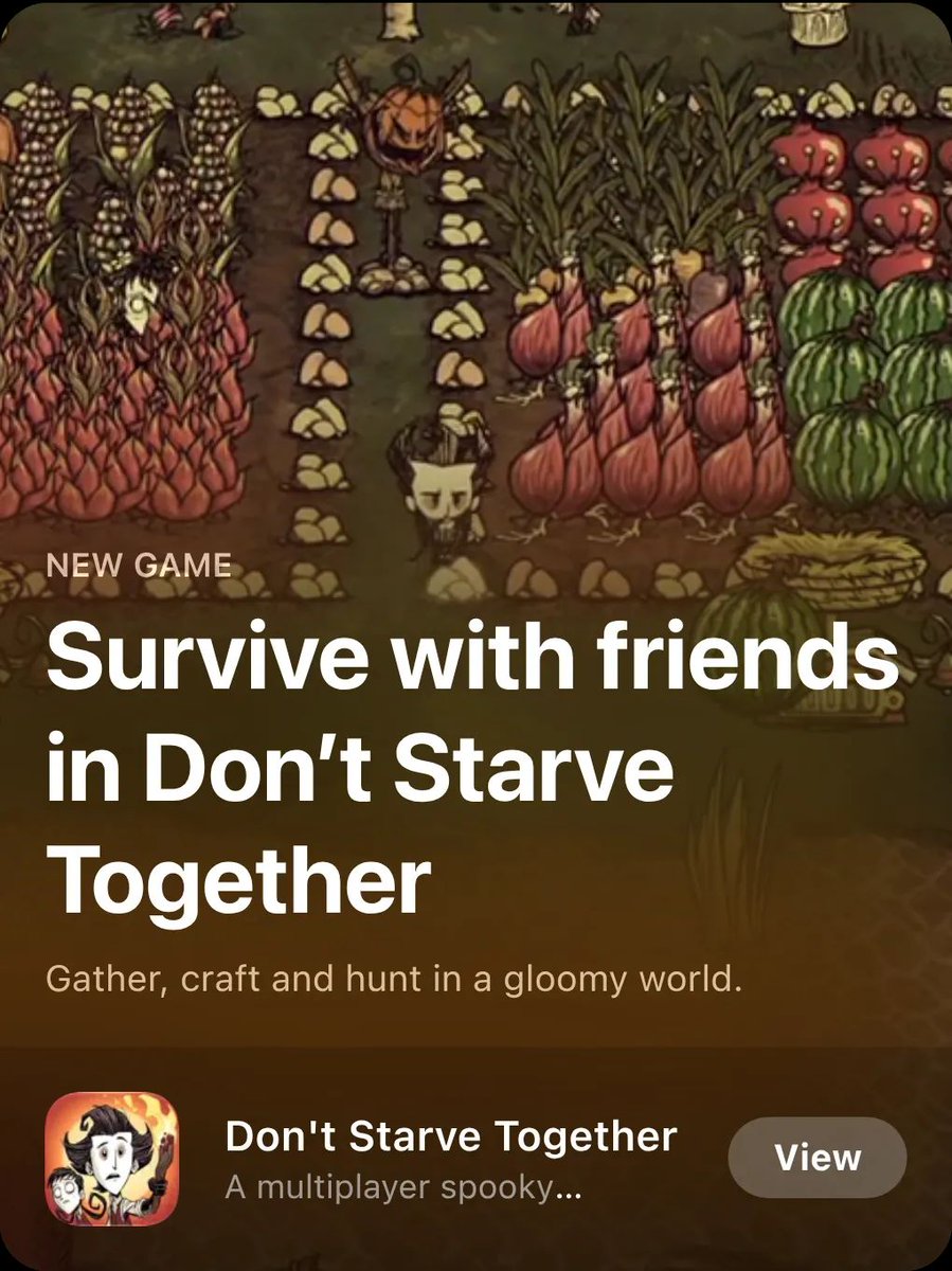 fellow_dev_io's tweet photo. Spotlight on Don't Starve Together: featured in “Survive with friends in Don’t Starve Together” on the UK App Store 🇬🇧

Congrats, @klei @Playdigious! 🌟

https://t.co/UAlqVltQs0 https://t.co/TERH8pyt3U