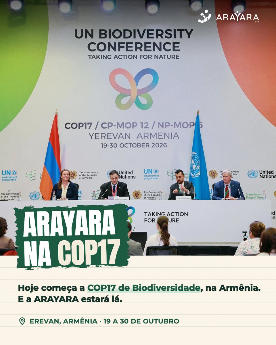 arayaraoficial's tweet photo. A COP17 de Biodiversidade começou em Erevan, na Armênia, e a ARAYARA está lá. 🌊

📅 28/10, 12h: A Blue Call to Action (Ocean Pavilion)
📅 29/10, 9h: Youth Leadership for the High Seas (Ocean Pavilion)

Acompanhe nossa agenda. #COP17 https://t.co/t5hPlJUrty