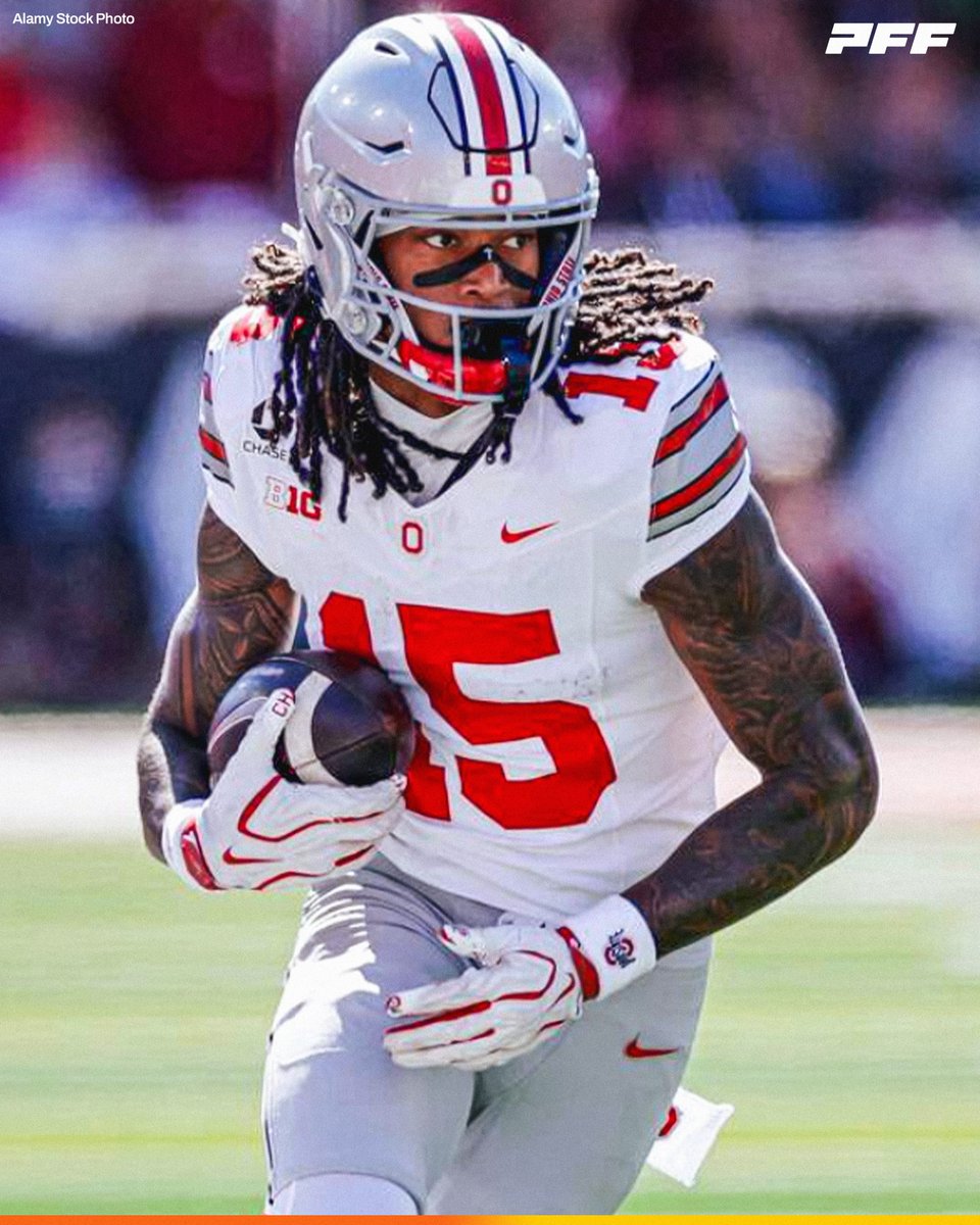 PFF_College's tweet photo. Highest Graded Freshman Wide Receiver from Week 7:

🌰 Chris Henry Jr, Ohio State: 90.4

@OhioStateFB https://t.co/jjOUG5NdxV