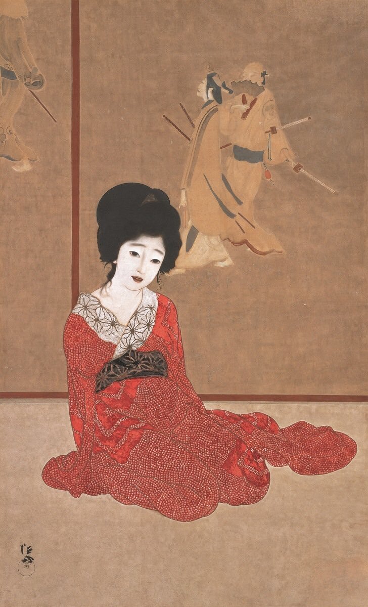 tsukironin's tweet photo. Kitano Tsunetomi (北野恒富, 1880 -1947)  

「暖か」  
"A Warm Day"  

「鏡の前」 
 "In Front of The Mirror"  

1915 https://t.co/EagNzom8Zr