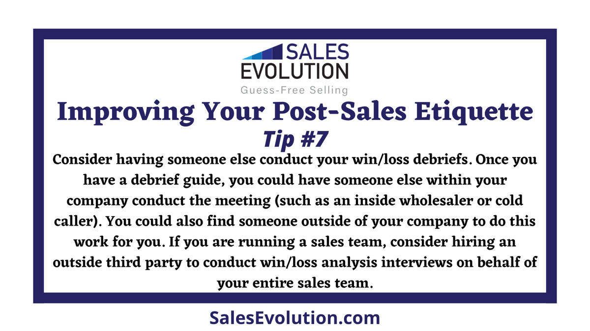 salesevolution's tweet photo. Consider having someone else conduct your win/loss debriefs. #sales #salespeople #salestips #salesetiquette https://t.co/a50Pwu9BAb
