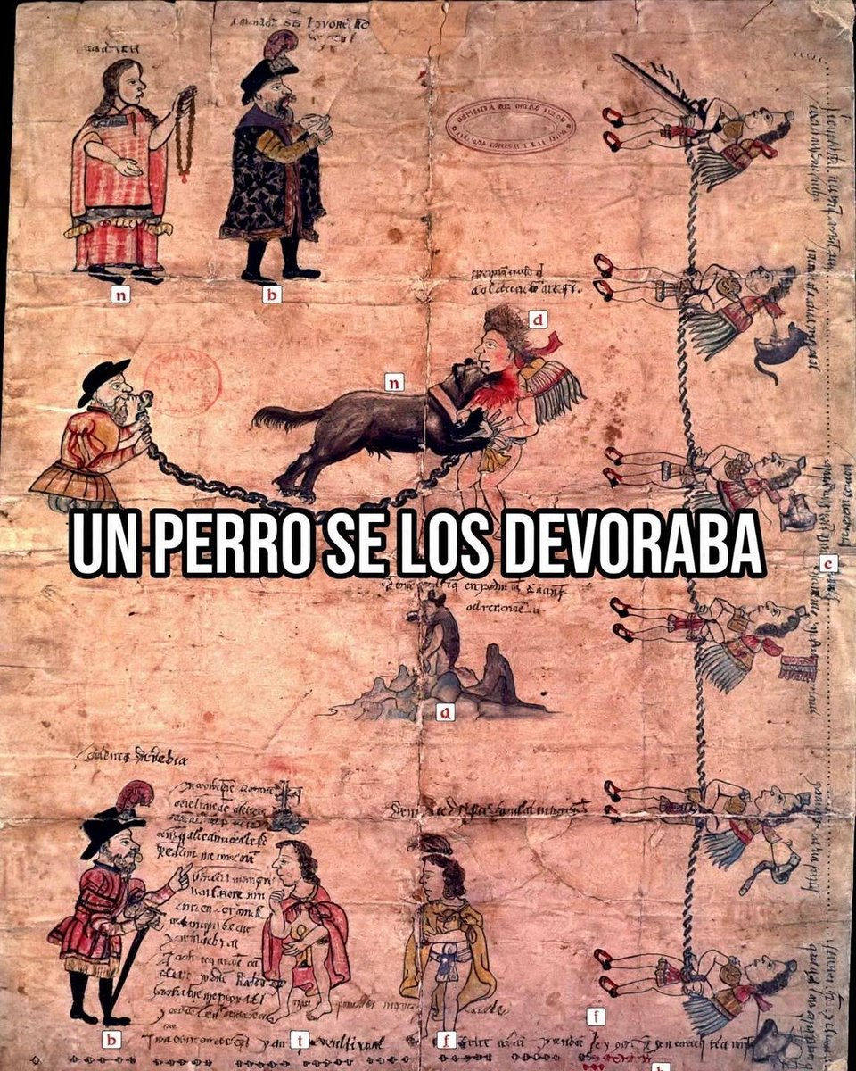 edificiosmayas's tweet photo. No fue espada. Fue un perro. En 1523 un sacerdote de Cholula fue devorado vivo por un lebrel por no dar oro. 

¿Debe volver ese códice a México? https://t.co/mfoTx7ixv8