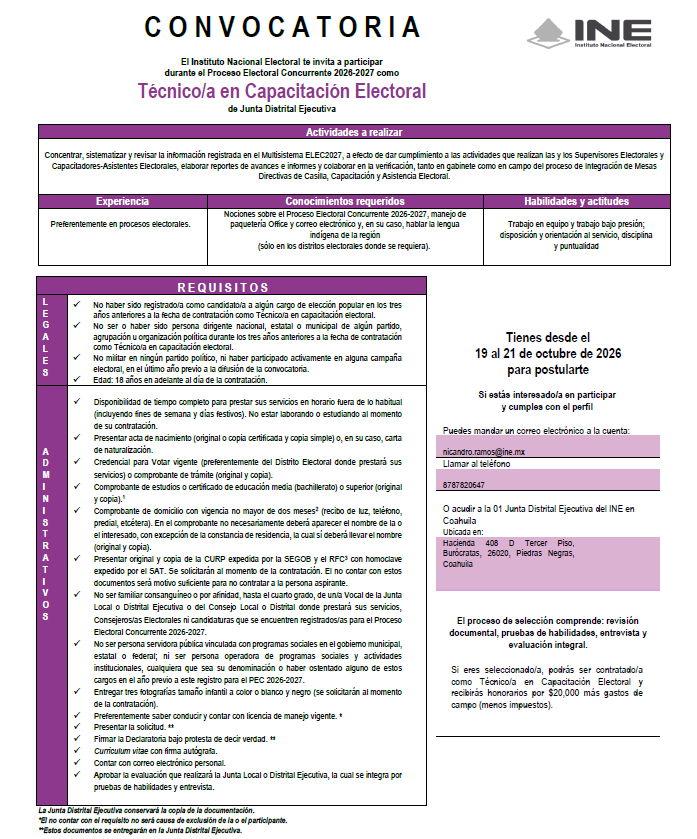 01JDE_INECoah's tweet photo. ¿Buscas trabajo? En el INE tenemos estas vacantes disponibles. Acude a Hacienda 408 D, Tercer Piso, Col. Burócratas, C.P. 26020, Piedras Negras, Coahuila. 💼🗳️ #PiedrasNegras #Trabajo #INE https://t.co/8ft6P3Vk4E