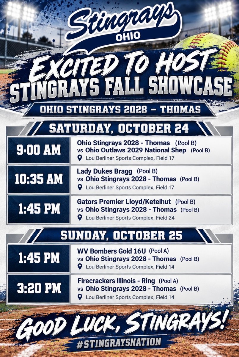 AvaAmor2028's tweet photo. What a great weekend with my @OhioStingrays28 team!! We ended the weekend 5-0! I batted a .428 with 5 singles, 1 double, and 2 walks. Can’t wait to get back at it next weekend at the Stingrays Fall Showcase!! 🩶🥎 💙 https://t.co/18DrHOXc94