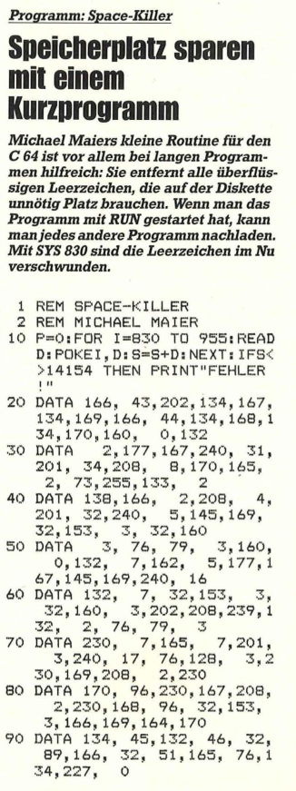 Retrojournal_de's tweet photo. 💾 DATA-Dienstag: Der Space-Killer!

Michael Maier erklärte den überflüssigen Leerzeichen im C64-BASIC den Krieg. 😁

Einmal RUN, und schon wird das Listing platzsparend aufgeräumt.

1986 wurde eben noch um jedes Byte gekämpft!

#C64 #BASIC #RetroComputing https://t.co/b0dQFX2mhz