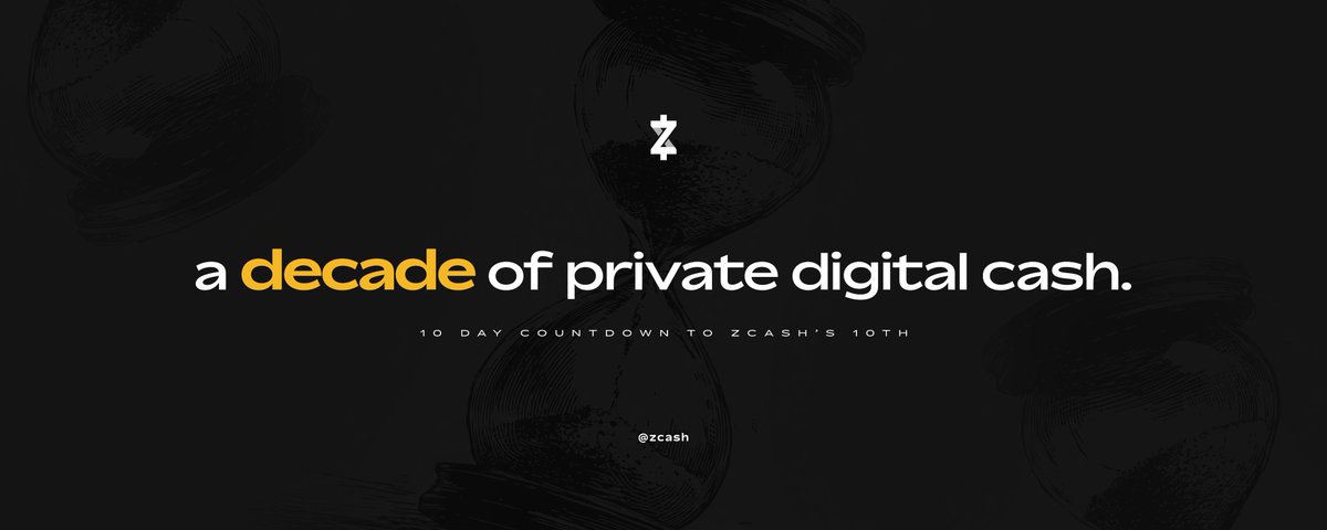 Zcash's tweet photo. A decade of private digital cash 🧙

Every day until Zcash's 10th anniversary, we reveal a piece of Zcash mathematics, milestones and mythology! https://t.co/2anr6s7kim