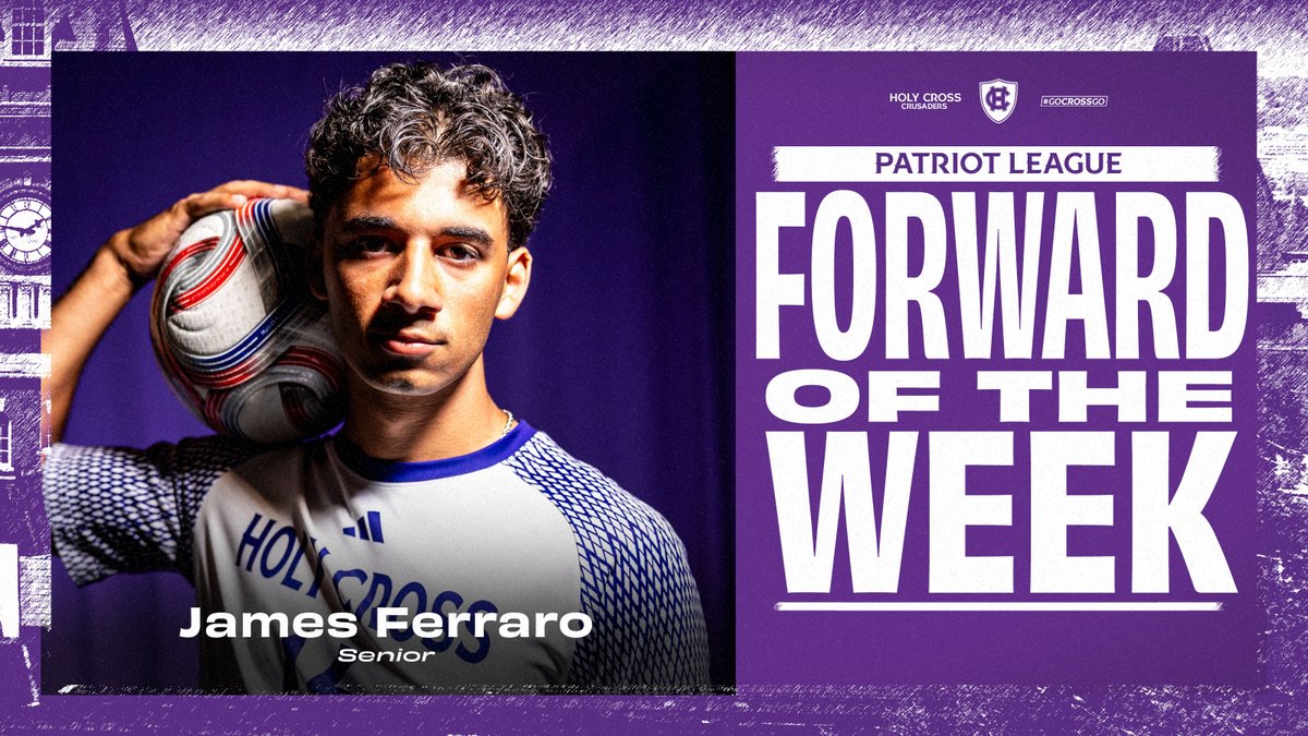 HCrossMSoccer's tweet photo. Congratulations to James Ferraro, who has been named the Patriot League Forward of the Week!

https://t.co/S8ZnVkgOwV

#GoCrossGo https://t.co/kPKSE01VYt