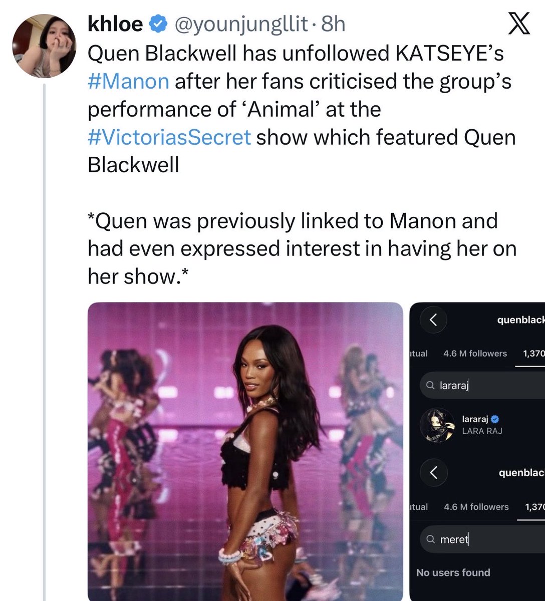 manonloops's tweet photo. 🚨 PSA TO ALL POKÈNONS

This account is constantly spreading fake information to make people hate Manon. Every time something happens with KTE, this account and their gc of OT5s make up lies about Manon. First, it was Zara Larsson, and now it’s Quen. Manon and Quen never followed each other!

They’re setting up two Black women to receive hate yet again. Stop engaging with this account and believing their lies. Block and report them!!