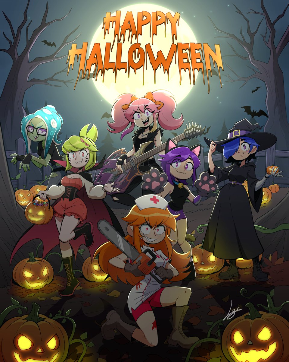 LgcRx's tweet photo. Made this Halloween poster on commission for NICKRICK Games. 

Wishing you all an early Happy Halloween!🎃👻🪦

#smg4 #smg4fanart #tari #MeggySpletzer #Melony #Saiko #halloween2026 #halloween #ArtistsOnTwitter
