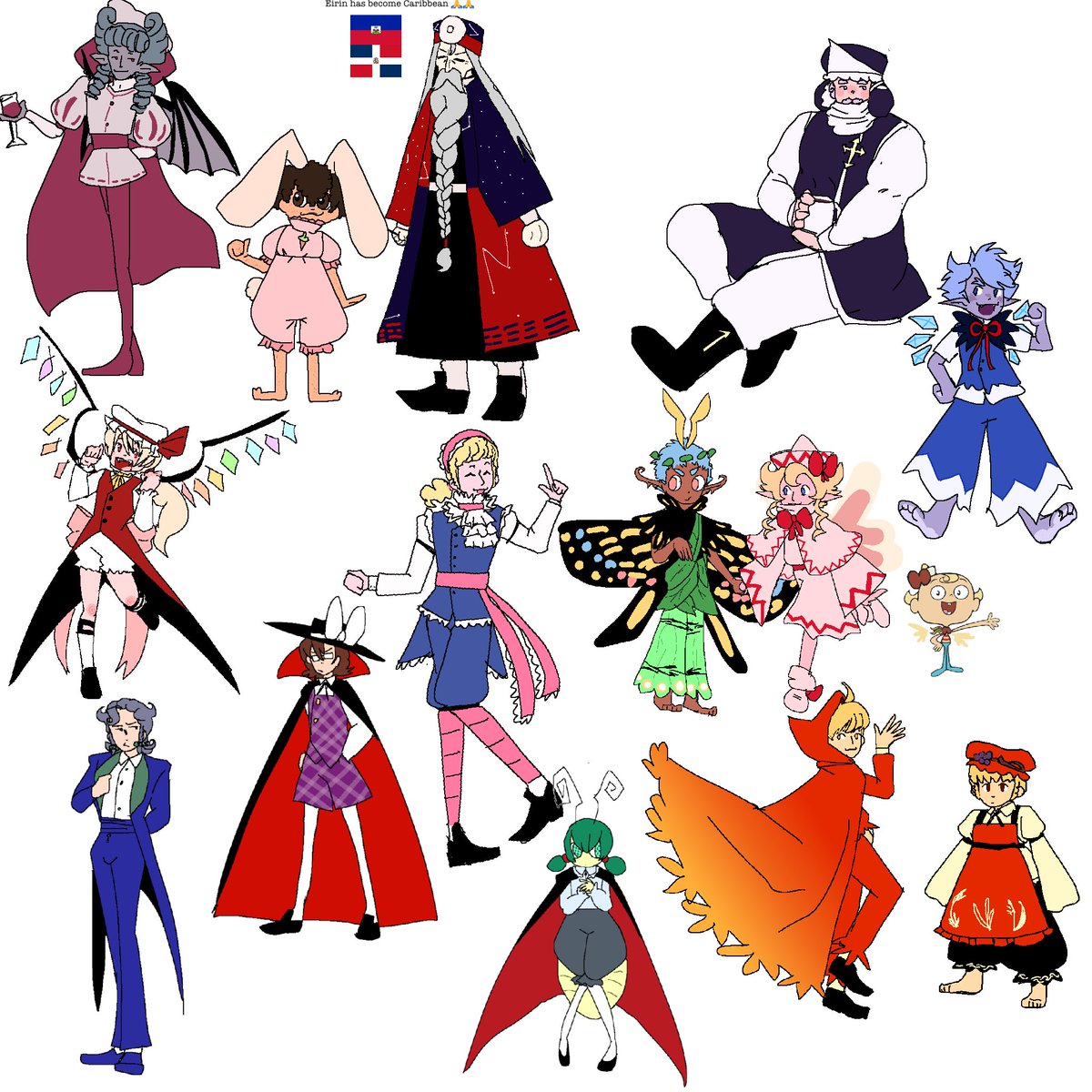 ClownedPieced's tweet photo. Think I’ve posted before but a bunch of my Touhou gender swaps
#touhouproject https://t.co/rBi8HWcp20