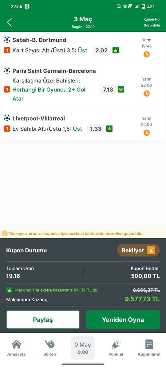BA1908GU's tweet photo. @kabasakalsahada Söyle saçmalıkta var 7 oran hatrick 2 oran muhtemelen iptal olur ama şansımızı deneyelim https://t.co/PG0tB85C9a