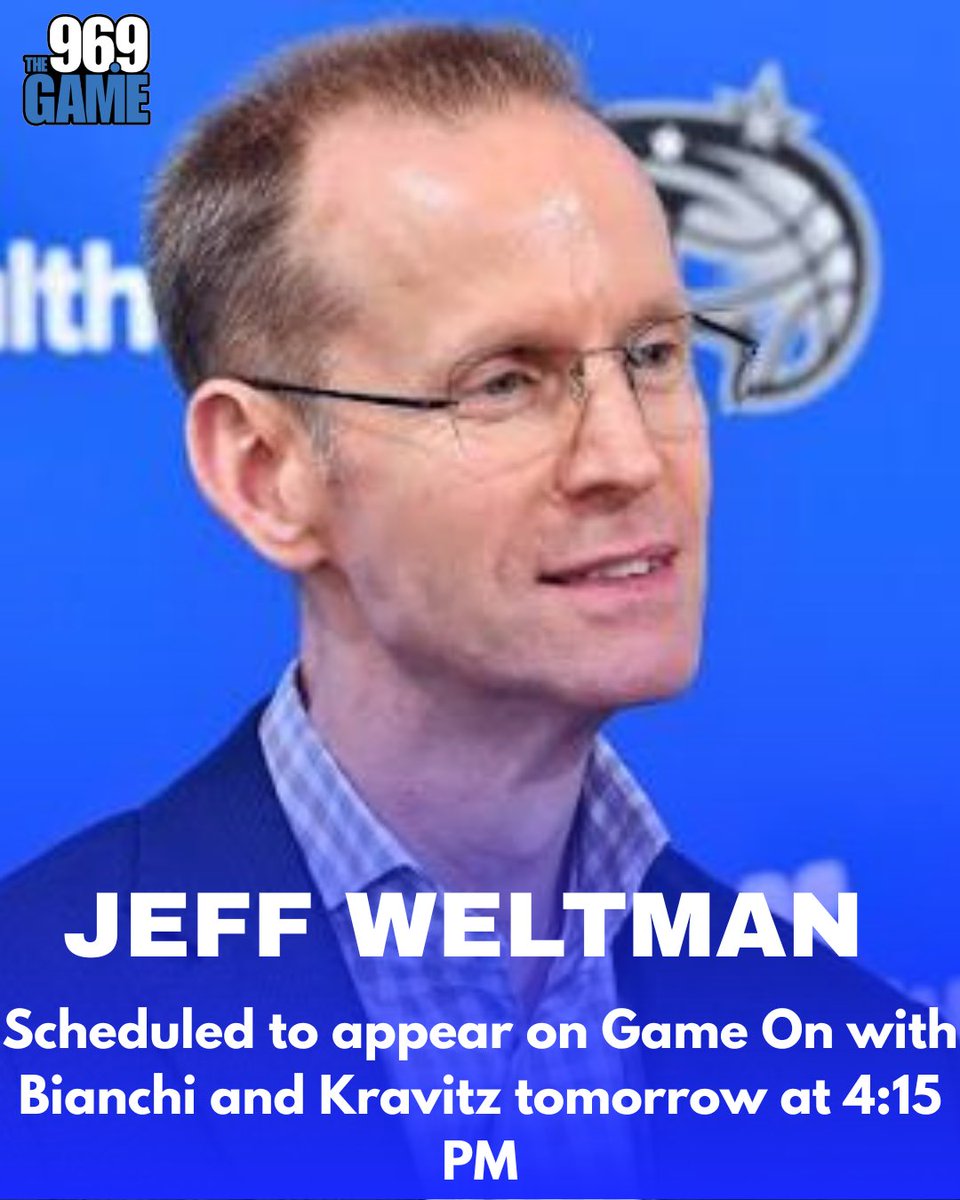 MagicAudioNet's tweet photo. SCHEDULED TO APPEAR:

Orlando Magic President of Basketball Operations Jeff Weltman will join @BianchiWrites and @BrandonKravitz on Magic Word TOMORROW at 4:15 PM 🏀

Listen on @969thegame 🎧 https://t.co/EgbEmaYFBM
