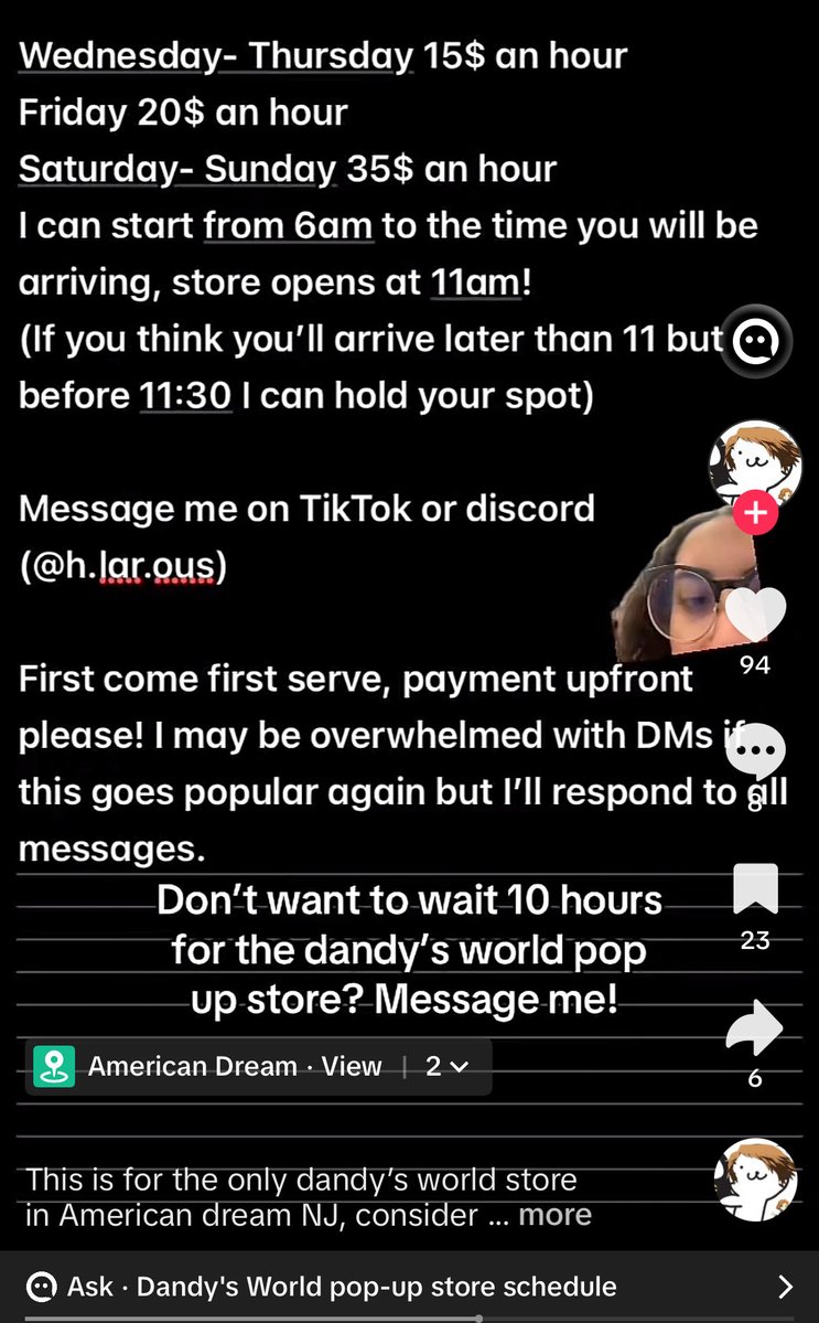 kikiferno's tweet photo. The line for the Dandy’s World pop up event at the American Dream mall has become such an issue that people on TikTok are making HOLDING A PLACE FOR YOU a business 😭😭😭

#dandysworld @Aaron_Margolin https://t.co/N2cMrkcuSo