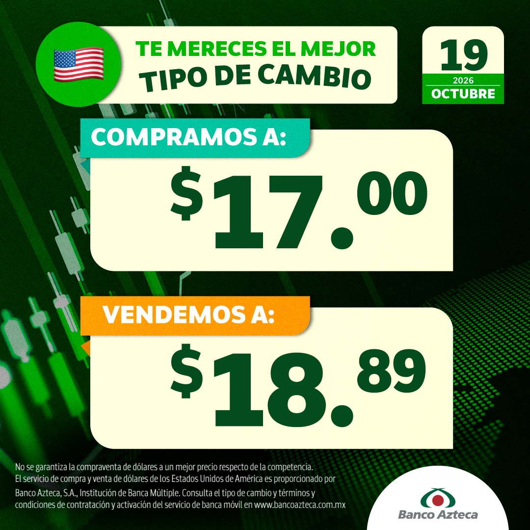 BancoAzteca's tweet photo. 💸 El #TipoDeCambio que necesitas está en Banco Azteca y sabemos que mereces nuestro mejor precio en la App 🤩📊
Si aún no la tienes, descárgala aquí: https://t.co/i51VdMWGeT 
#Dólar #Divisas #TipoDeCambio https://t.co/kq5QPGuoOP