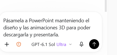AulasInteligent's tweet photo. Probando la nueva función de @ChatGPT  Slides en Codex. La verdad es que es muy intuitivo y va genial. Permite total edición del resultado inicial, a manual o mediante prompts, exportar en diferentes formatos...si siguen mejorando, herramientas como Canva o Gamma van a notarlo. https://t.co/2dpQpy5QKO