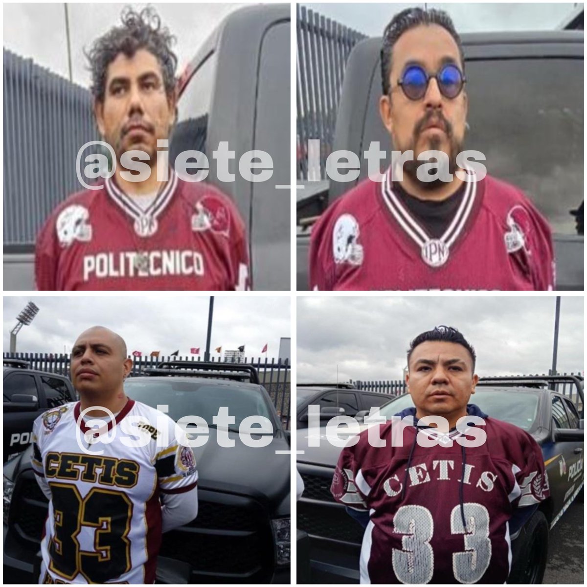 siete_letras's tweet photo. Caen porros del @IPN_MX:

Llevaban petardos, droga y pólvora al juego de futbol americano entre Pumas y Burros Blancos.

Ninguno estudia. Tienen entre 30 y 45 años de edad. Arturo, Jonathan, Alejandro y Diego fueron detenidos en el Estadio Olímpico. https://t.co/SkE5FwLov1