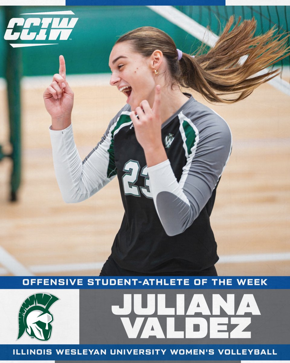CCIW_Athletics's tweet photo. Juliana Valdez from @IWUVolleyball is your Week 7 CCIW Women's Volleyball Offensive Student-Athlete of the Week!

Full release available on https://t.co/U5i5VWuBUx! https://t.co/z6Nye47glY