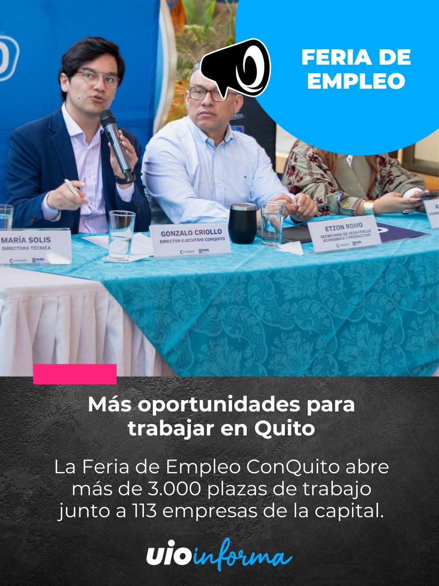 QuitoInforma's tweet photo. 🎙️💼 #VoceríaMunicipal | Este martes 20 de octubre, el Centro de Exposiciones Quito recibe a 14.000 postulantes para acceder a 3.649 ofertas laborales.
Conoce qué destacan los voceros municipales 👉🏻 https://t.co/2ynWcGDv0P
#ConQuito https://t.co/9zq3cZ3rar