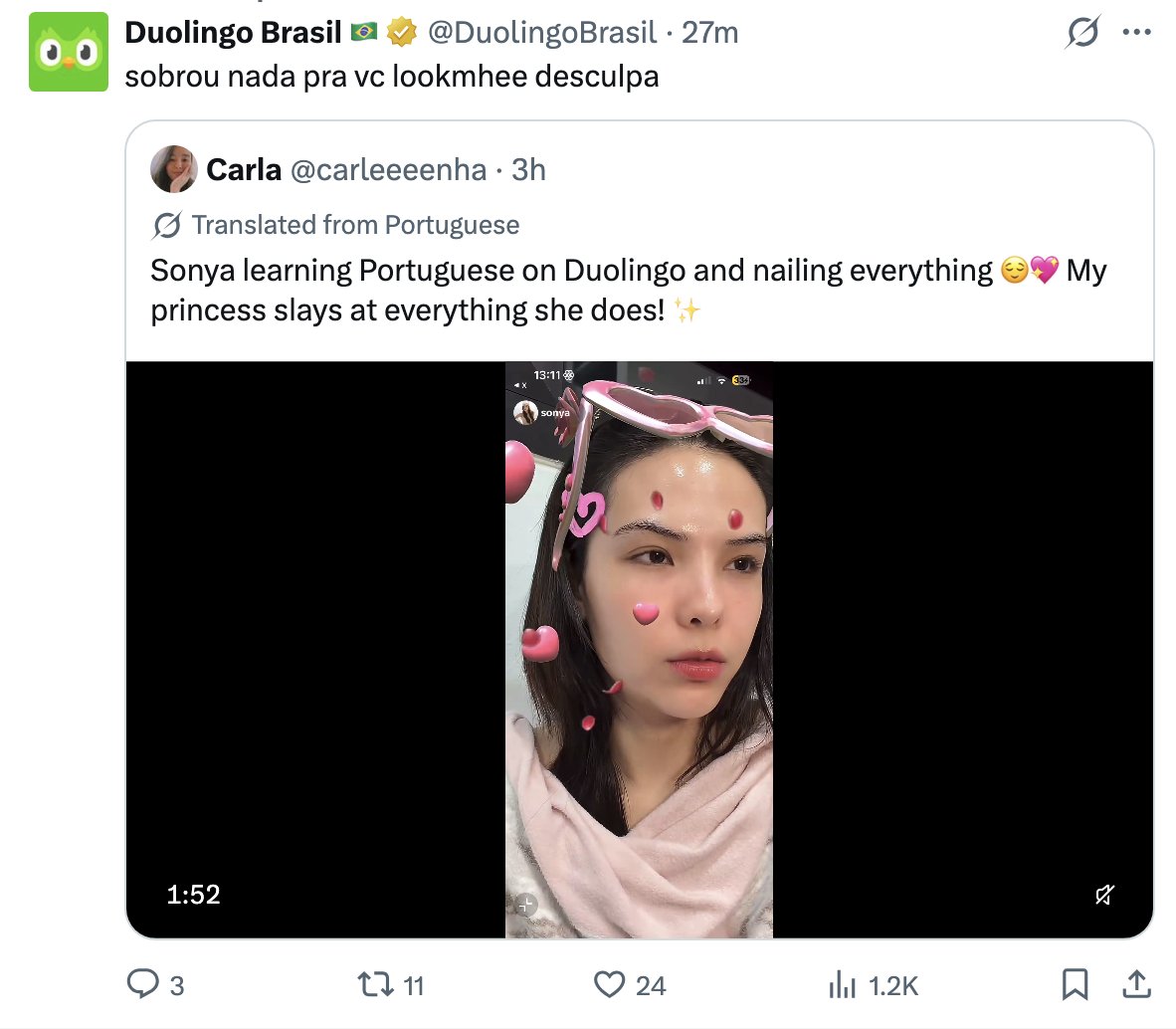kiki89lmsy's tweet photo. Lookmhee roasted by Duolingo, yet again 

#LMSY #ลูกหมีซอนญ่า 
#SonyaSaranphat #LMlookmhee https://t.co/46Rd8Rmsui