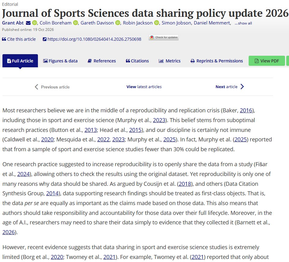I4Replication's tweet photo. Serious data sharing policy and looking for a data editor. That's amazing and quite impressive given the norms in this field.

@JSportsSci https://t.co/cDagVJG7Ko