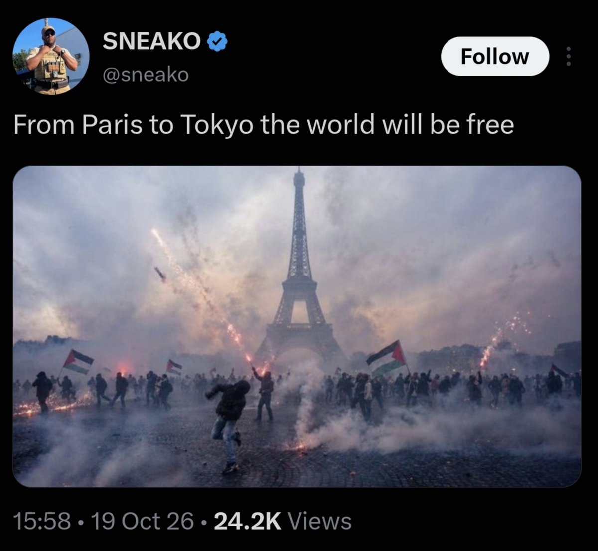 KeithWoodsYT's tweet photo. Sneako has no idea what the supposed grievances of rioters are in France, just like he knew nothing about Ceuta when he cheered for its invasion by Africans.

He sees people like him destroying a functional White country that deep down he knows people like him could never build, and he sides with the destroyers. Pure resentment politics.

You cannot fix this with better arguments or "Western values", you just need to keep these people out of your country and work to disenfranchise everyone who shares these instincts.