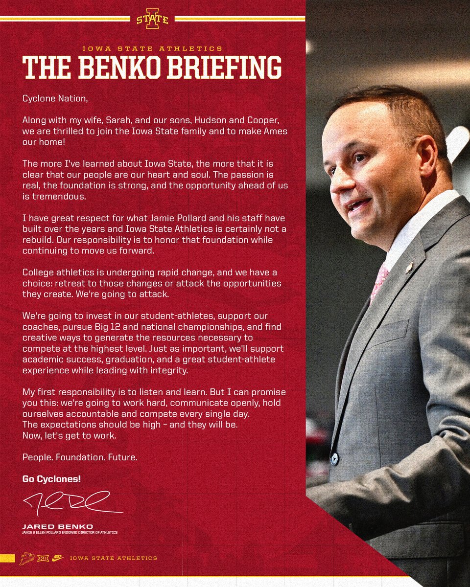CycloneATH's tweet photo. A message from Jared Benko to Cyclone Nation.

@IowaStateU @JaredBenko https://t.co/d06TvLnCQt