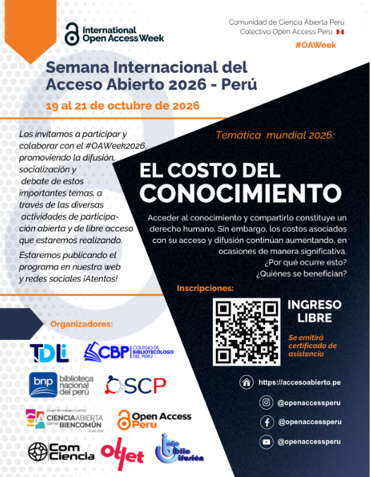cibertecaria's tweet photo. 🌐 Hoy inicia la Semana Internacional del Acceso Abierto 2026 – Perú 🔓🇵🇪 #OAWeek2026
Esta tarde participaré como moderadora de la segunda parte de la jornada.
📺 Sigue las ponencias en vivo: https://t.co/7gSLklmEjZ
📌 Programa: https://t.co/MD1eli6T1C
¡Los esperamos! https://t.co/JJNu6NCrun