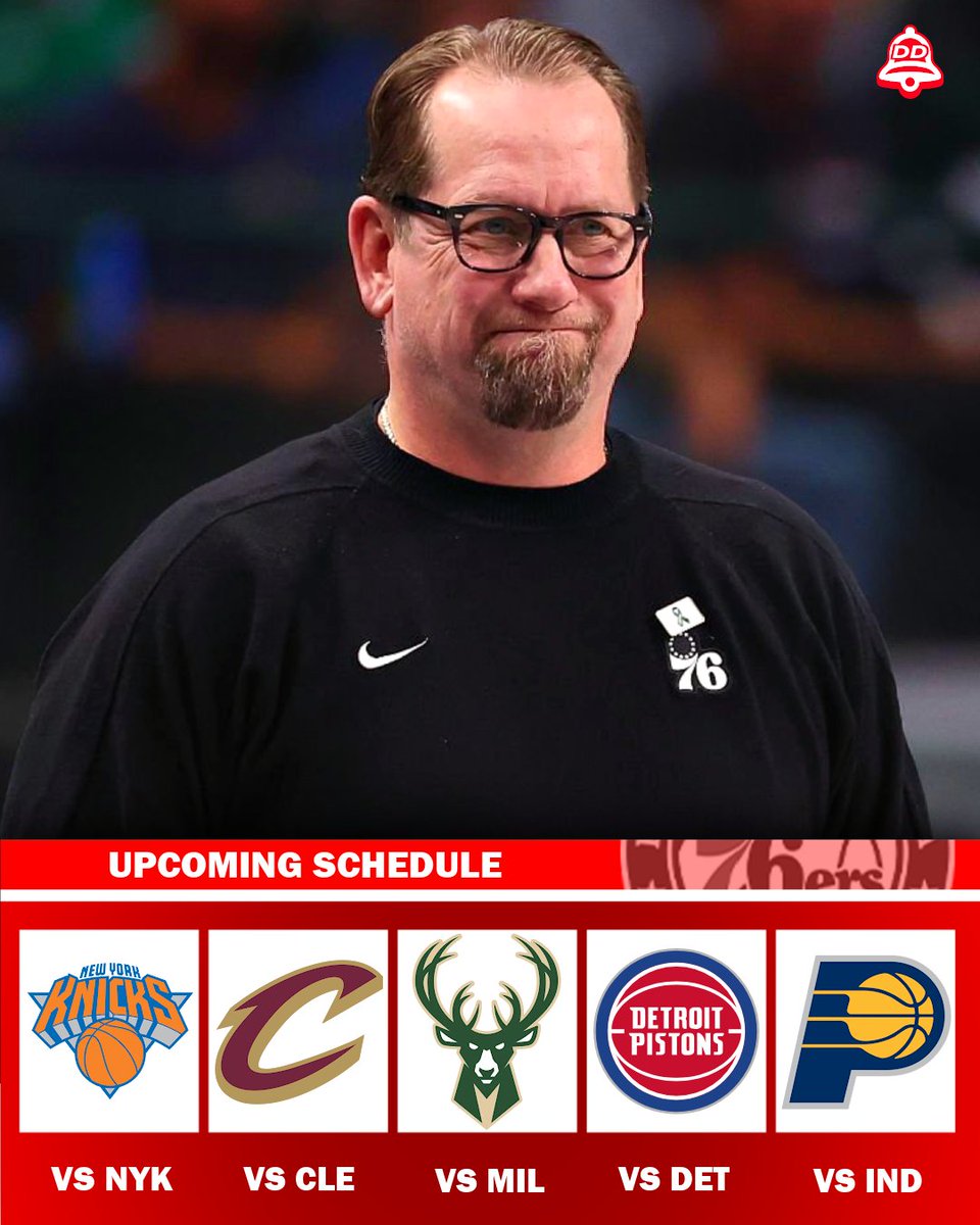 PhillyDunk's tweet photo. Philadelphia 76ers first 5 games:

New York Knicks 
Cleveland Cavaliers
Milwaukee Bucks
Detroit Pistons
Indiana Pacers

How many are they winning?
#MadeForThis | #Sixers https://t.co/fhLSHYV1iq